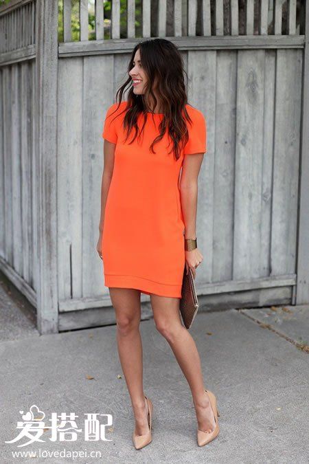橙色连衣裙搭配